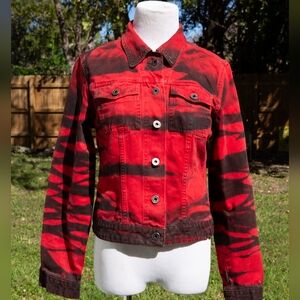 Vintage Guess Vibrant Red and Black Denim Jacket